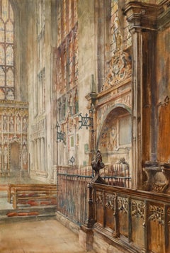 Oliver Baker (1856-1939) - 1891 Watercolour, Cathedral Interior