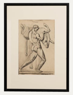 René Wiriath - Kohlezeichnung aus dem frühen 20. Jahrhundert, Athlet und Stier