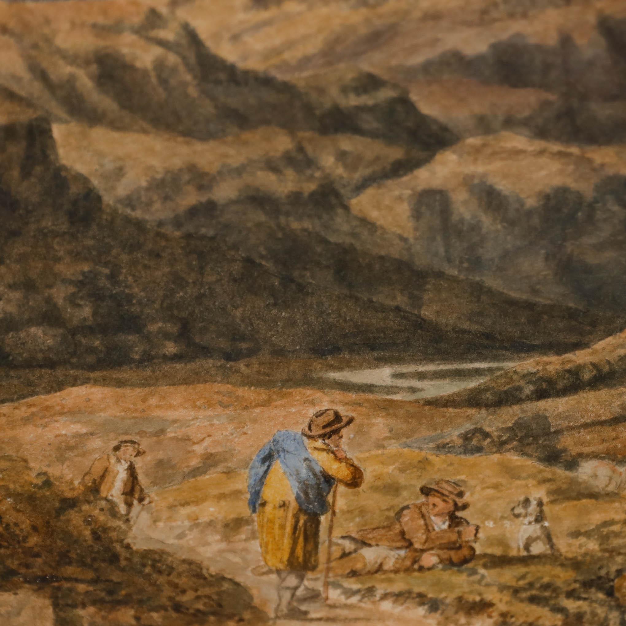 Aquarelle de Samuel Brough RSA - 1810, Rest Stop in the Highlands - Marron Landscape Art par Unknown