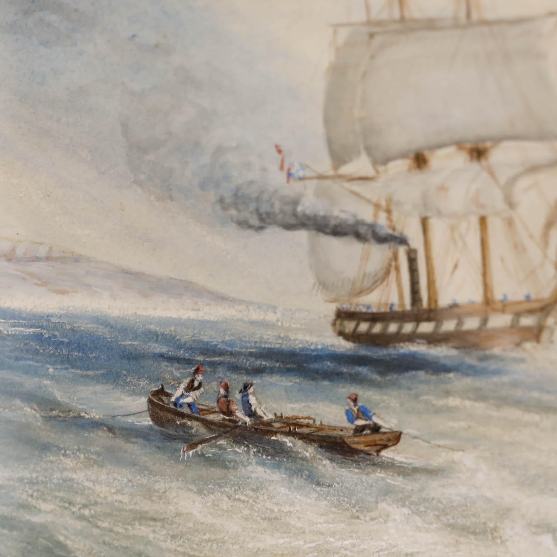W. Bolt - Acquerello incorniciato della fine del XIX secolo, Navi al largo di una linea costiera increspata in vendita 1