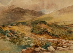 David Bates (1840-1921) - Framed 1883 Watercolour, Welsh Mountain Pastures