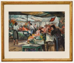 Antonin Puzenat- French School 20th Century Gouache, Scène du Marché aux Fleurs