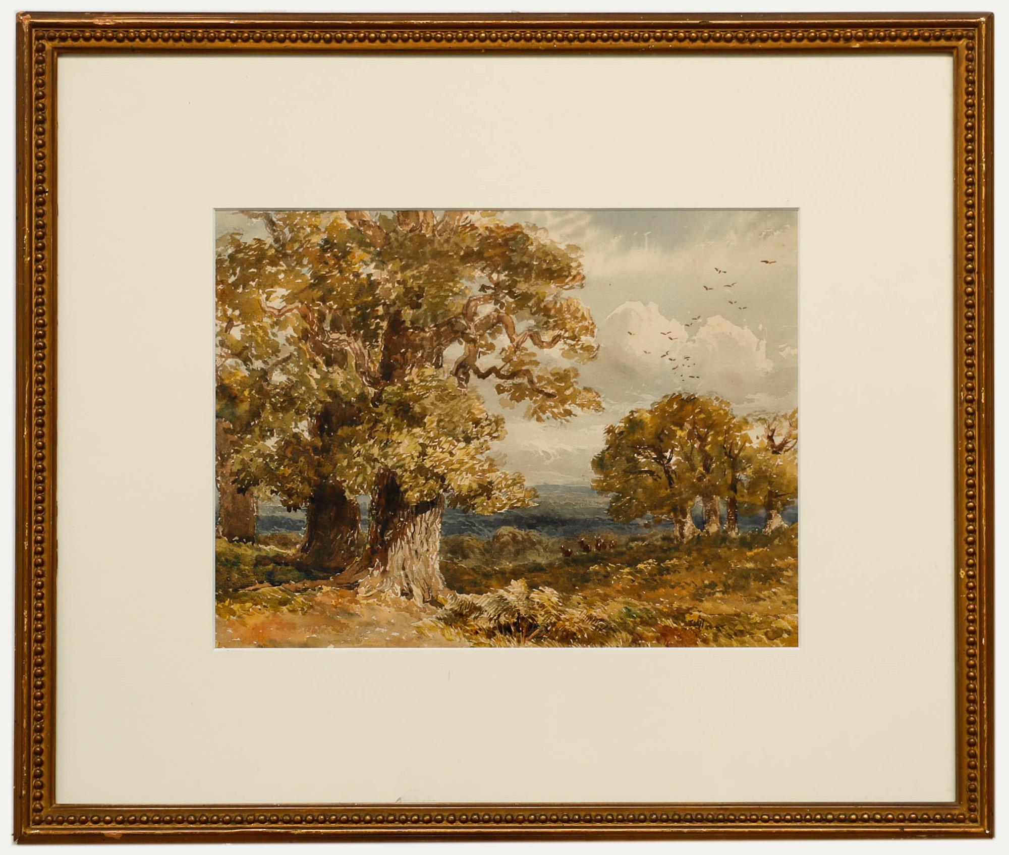Unknown Landscape Art – Attribut. William Bennett (1811-1871) - Aquarell, Roter Hirsch im Richmond Park