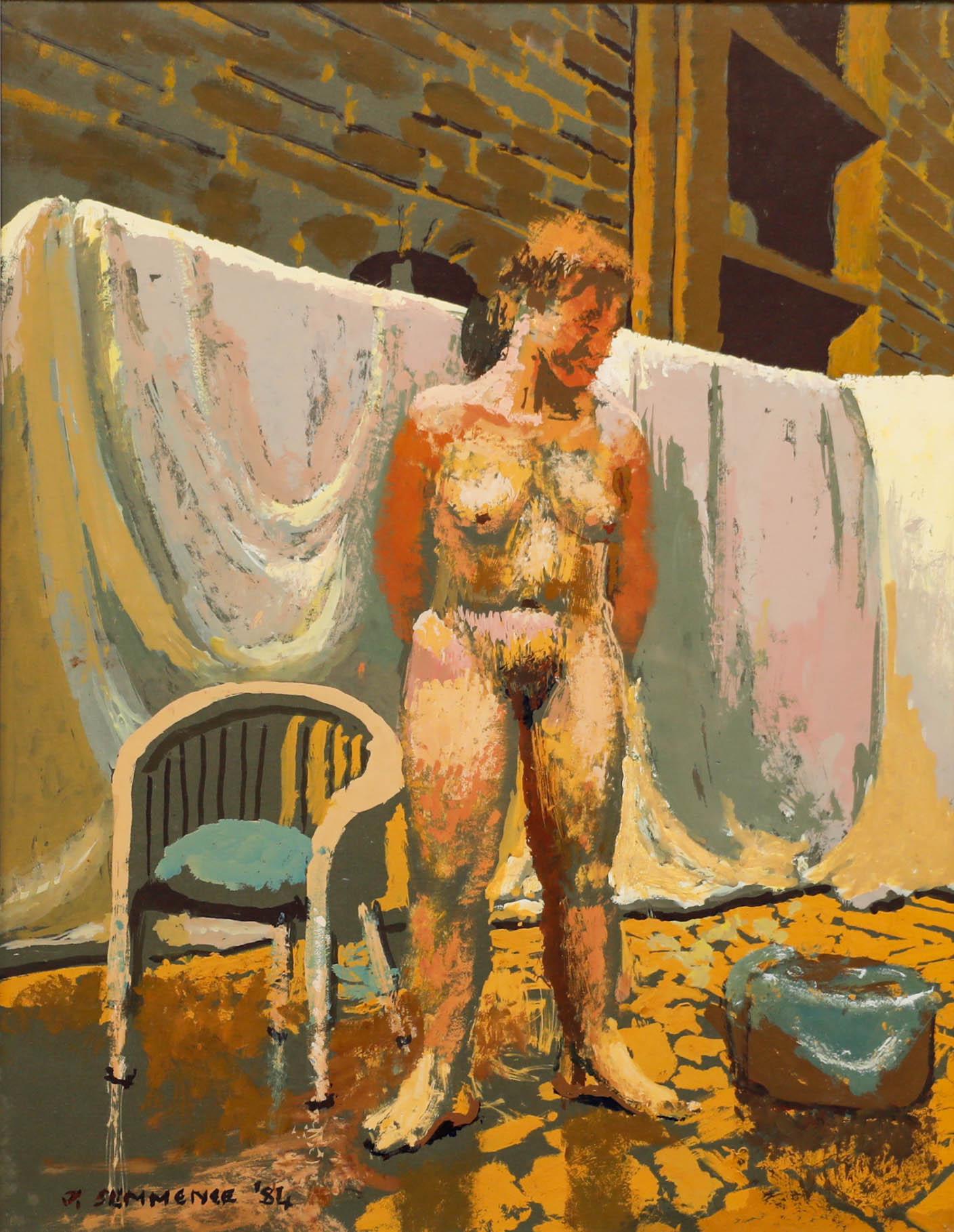John Semmence (1930-1985), encadré, gouache du 20e siècle, nu dans un Alleyway - Art de Unknown