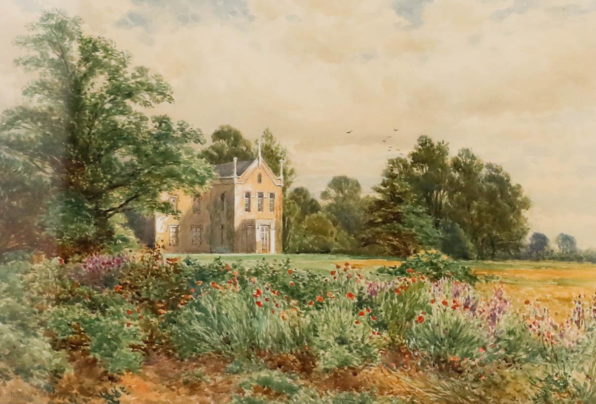 Arthur Wilde Parsons (1847-1920) – gerahmtes Aquarell, Ein gotisches Landhaus im gotischen Stil im Angebot 1