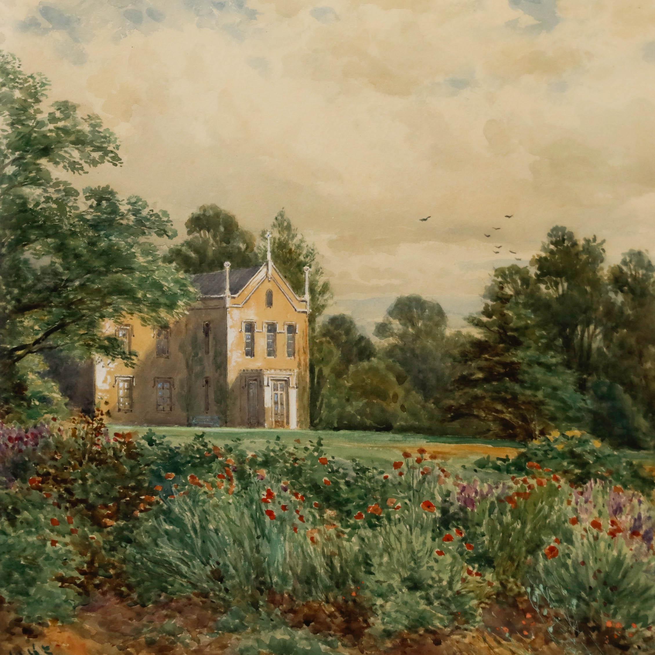 Arthur Wilde Parsons (1847-1920) – gerahmtes Aquarell, Ein gotisches Landhaus im gotischen Stil im Angebot 3