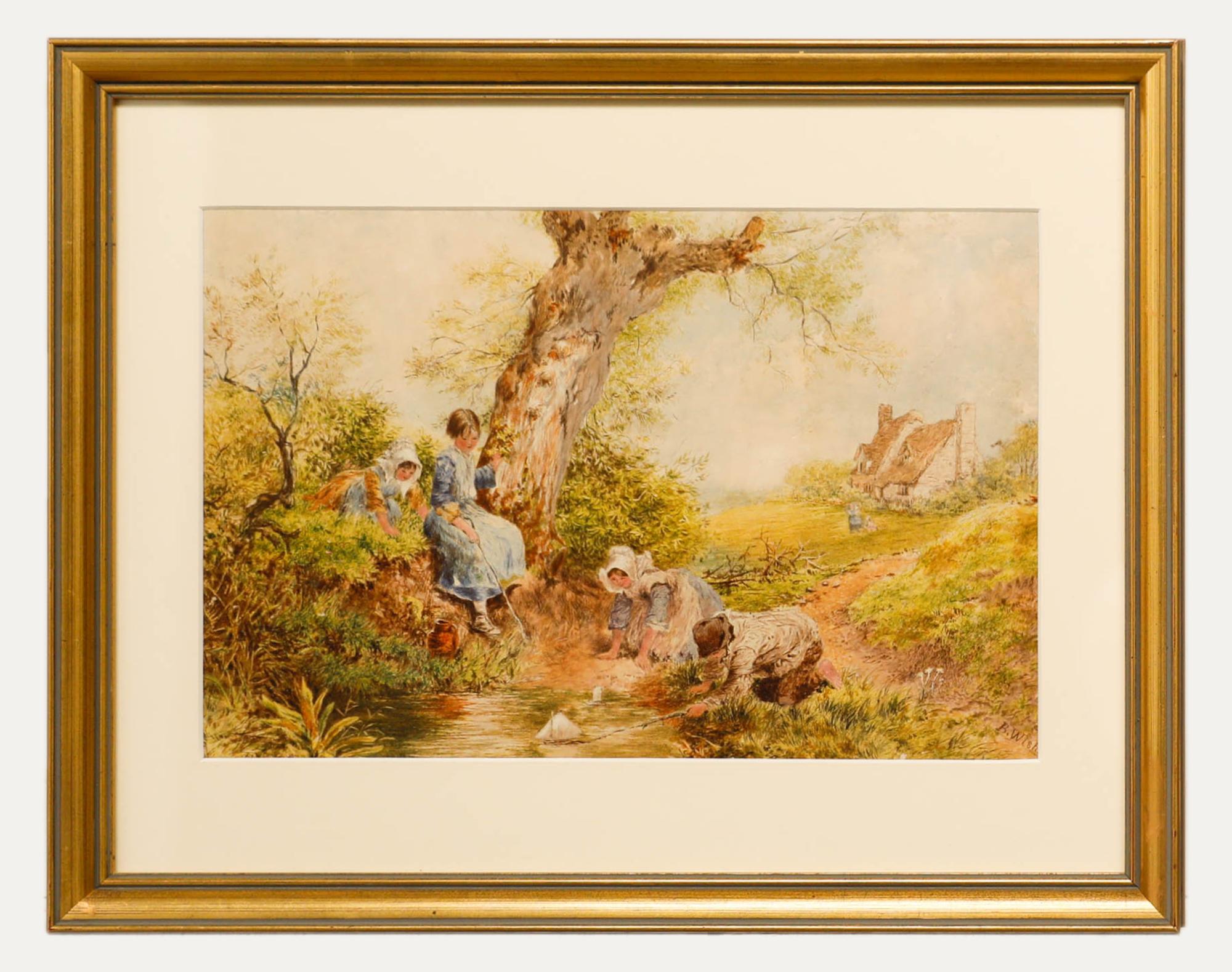 Unknown Figurative Art - B. Wish - Framed Late 19th Century Watercolour, The Toy Boat Race