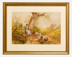 B. Wish, aquarelle encadrée de la fin du 19e siècle, The Toy Boat Race