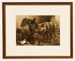 Antique Edith Mary Cottam (1864-1942) - Framed Watercolour, Working Horse at the Yard