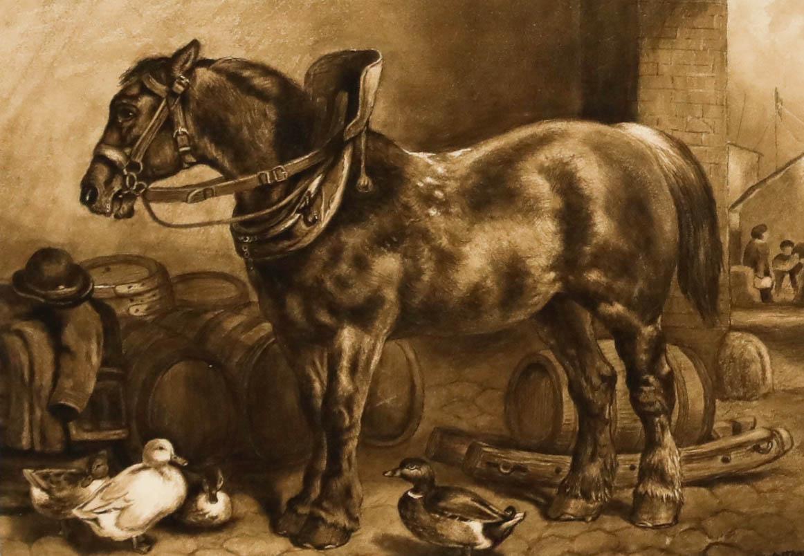 Edith Mary Cottam (1864-1942) - Framed Watercolour, Working Horse at the Yard - Art by Unknown