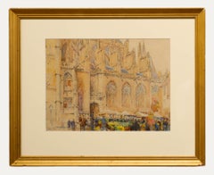 Aquarelle de Sydney T. C. Weeks (1878-1945), Crowds at the Cathedral Market