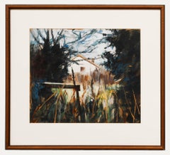 20th Century Gouache - Farm Through the Trees