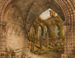 Framed 19th Century Watercolour - Abbey Ruins