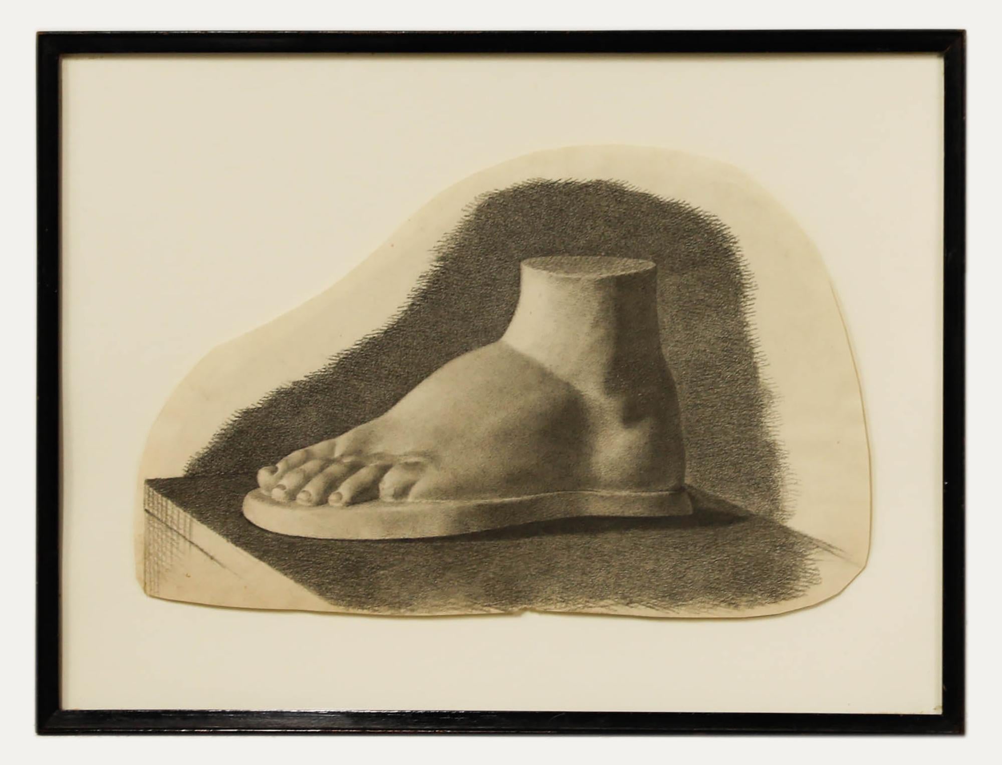 Nude Unknown - Dessin au graphite du 19e siècle - Pied classique