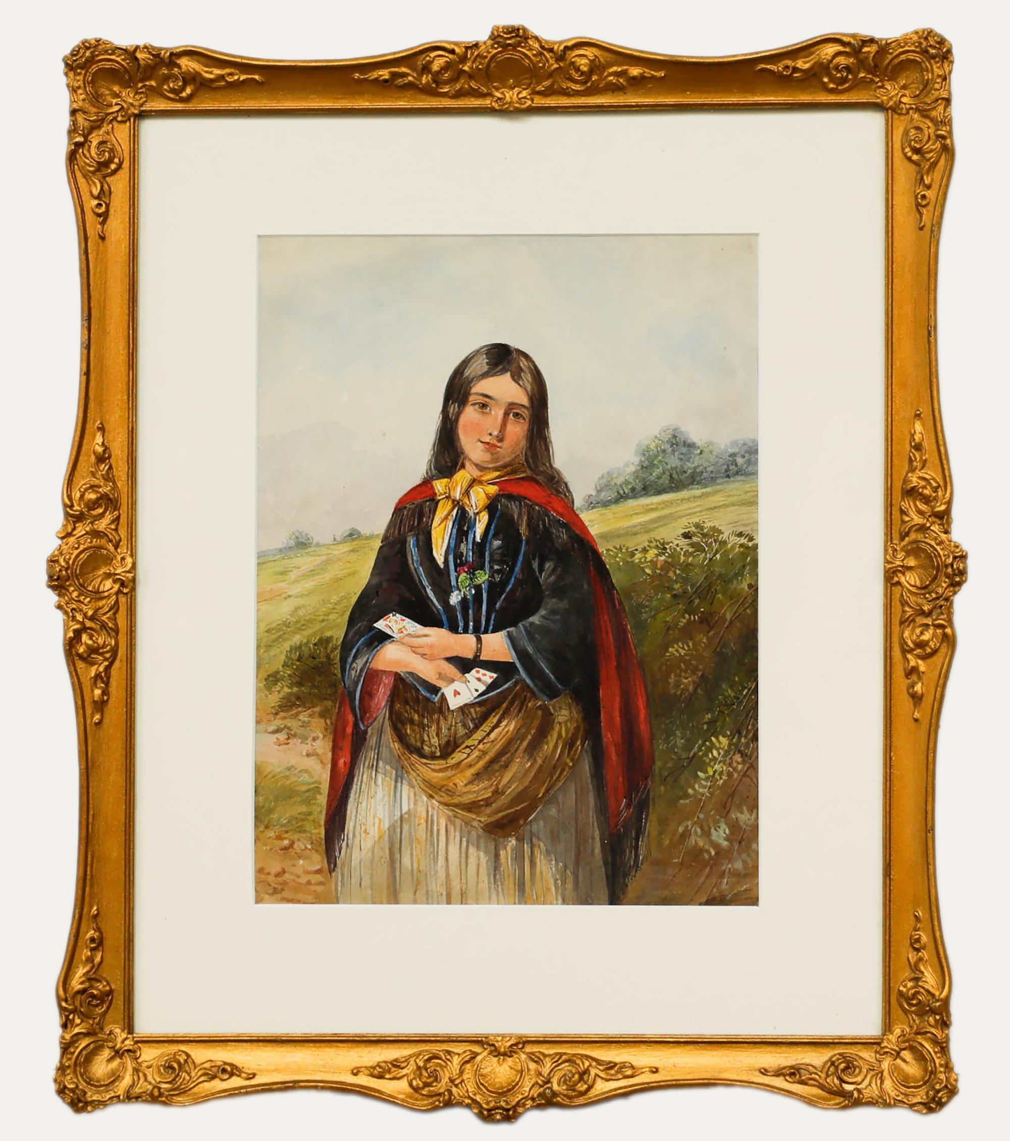 Framed Late 19th Century Watercolour - Portrait of a Gypsy Girl - Art by Unknown