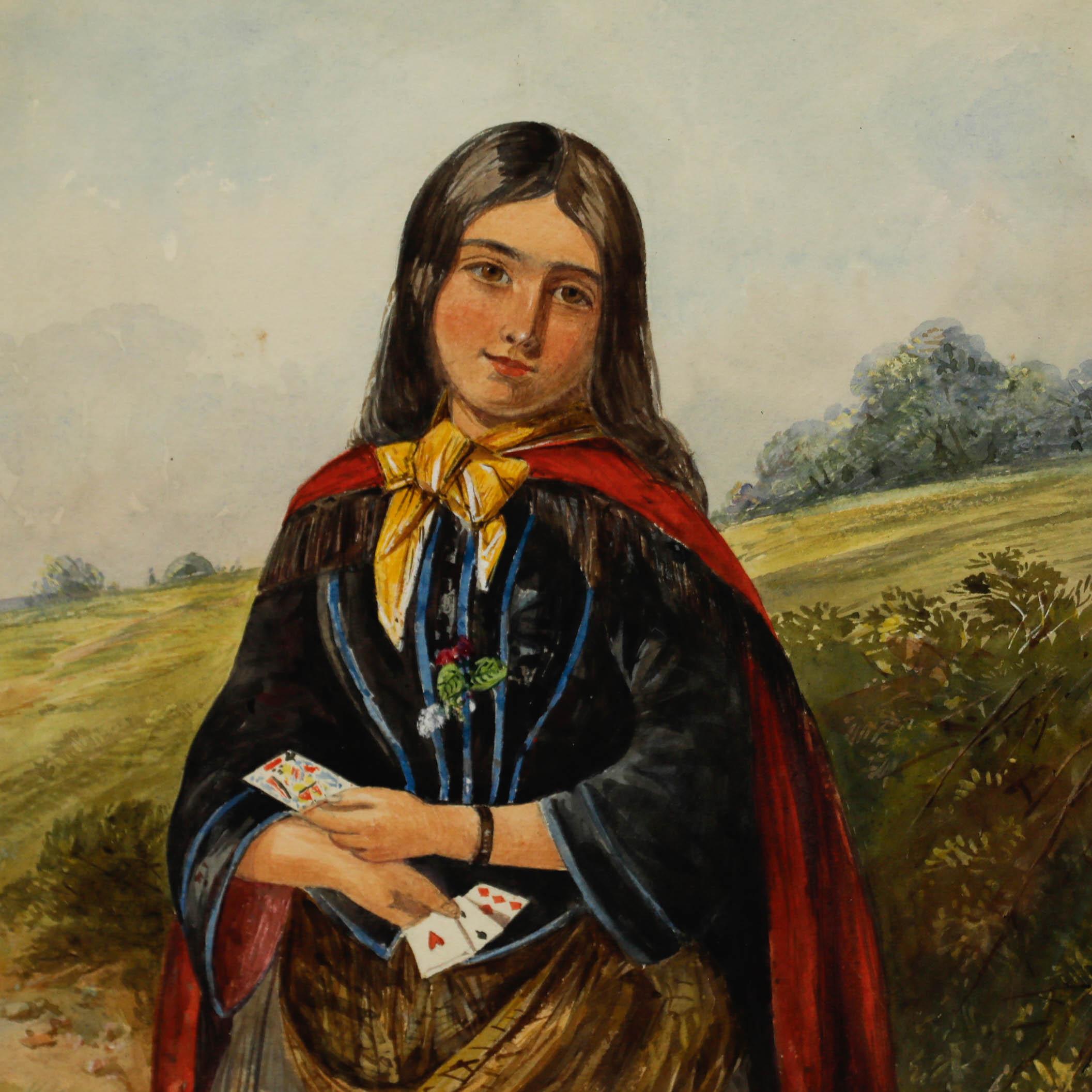 Framed Late 19th Century Watercolour - Portrait of a Gypsy Girl For Sale 2