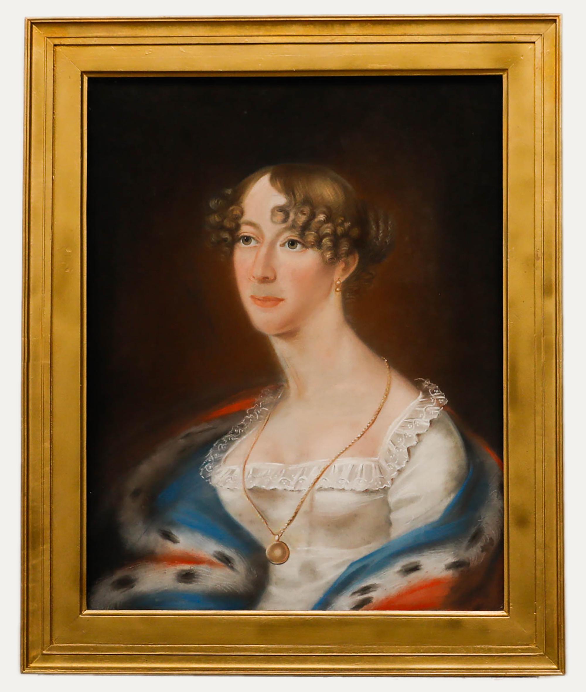 Unknown Portrait – Pastell – Porträt einer Dame aus dem 19. Jahrhundert