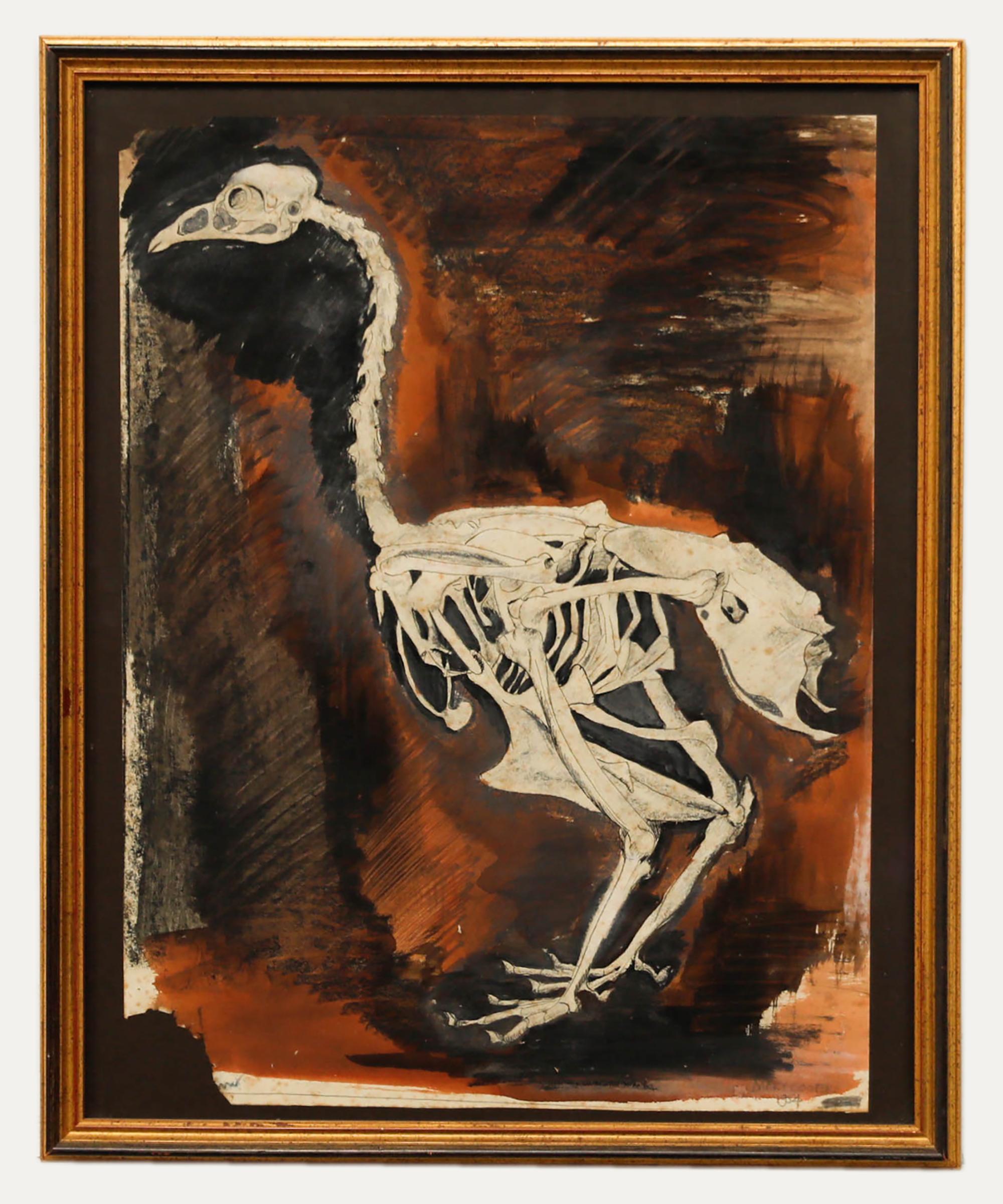 Mary Chugg (1935-2024) - Aquarelle encadrée du milieu du 20e siècle, squelette de poule