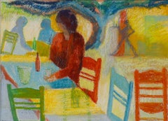 Mary Chugg (1935-2024) - Gerahmtes Contemporary-Pastell, Eine kretische Taverne III