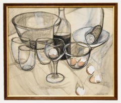 Mary Chugg (1935-2024) - Framed 1956 Charcoal Drawing, Glass Still Life