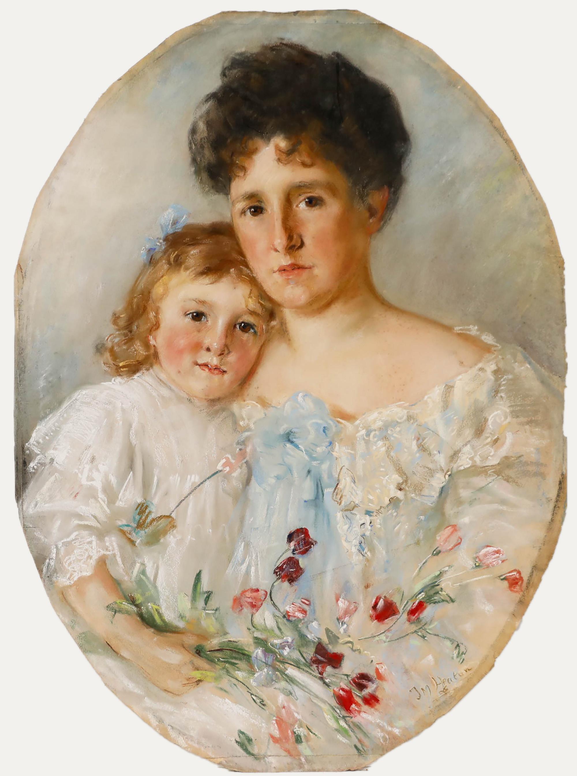 Unknown Portrait - J. M. Heaton - Late 19th Century Watercolour, Mother and Daughter