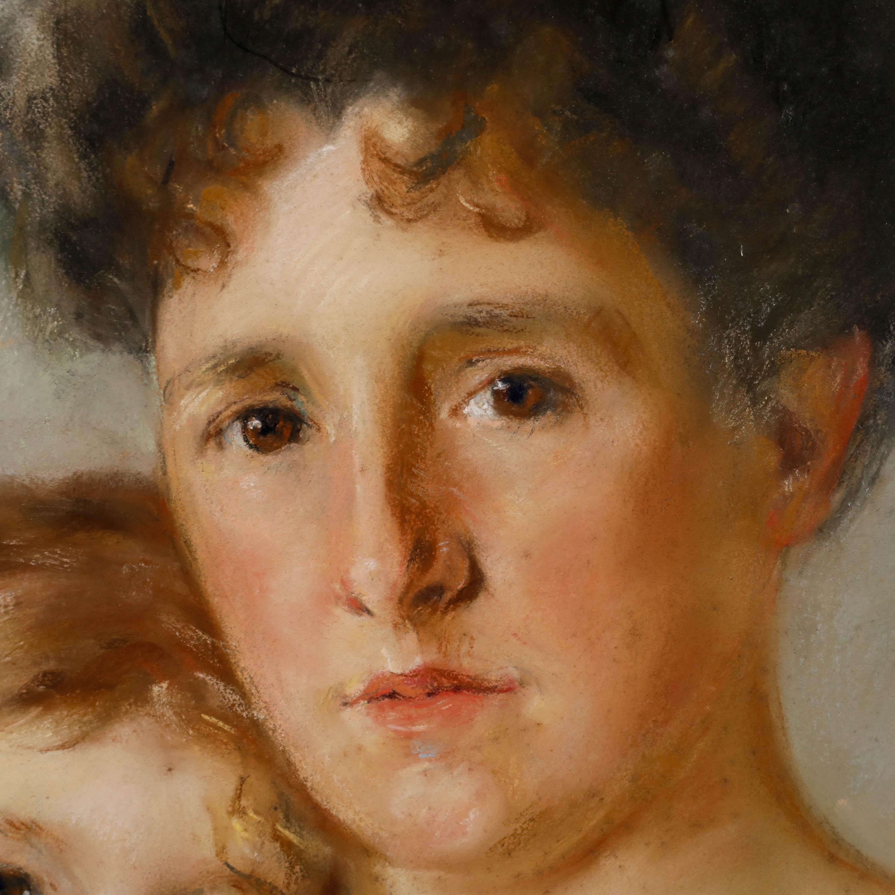 J. M. Heaton - Late 19th Century Watercolour, Mother and Daughter - Beige Portrait by Unknown