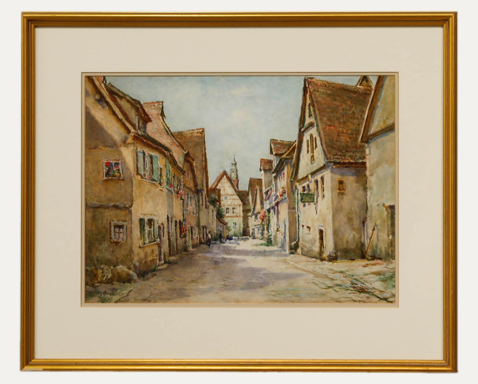 Unknown Landscape Art – Tom Clough (1867-1943) – Aquarell des frühen 20. Jahrhunderts, Das Dorf im Juni