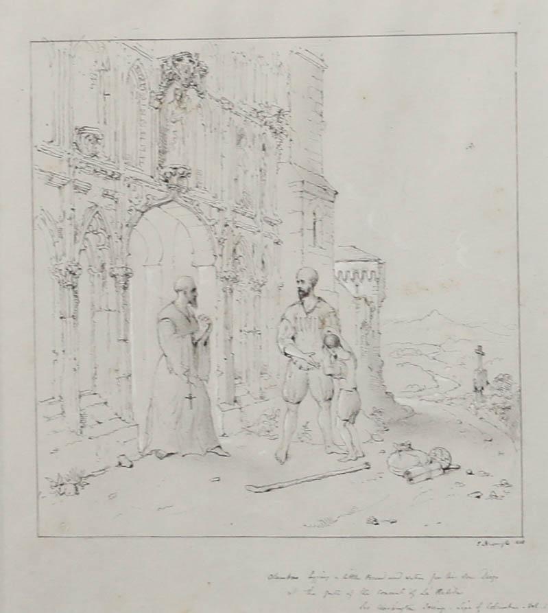 James Nasmyth - Framed 1935 Ink Drawing, Christopher Columbus & his son Diego - Art by Unknown