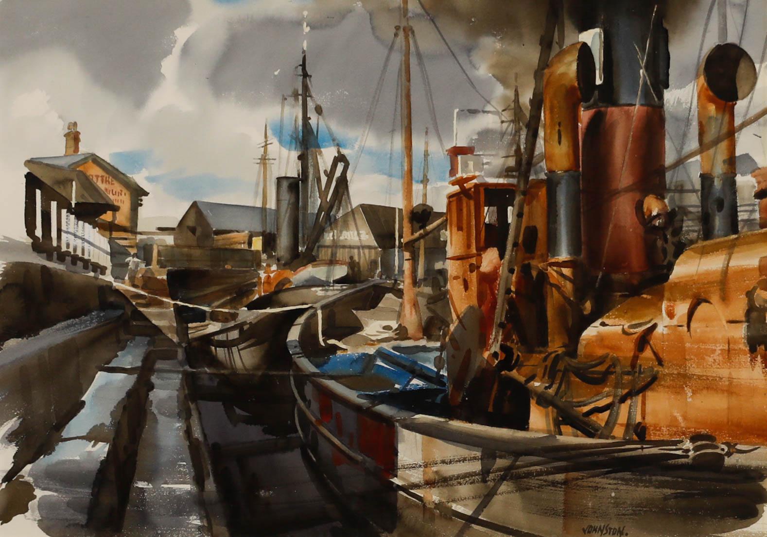 Robert Johnston (1906-1983) - Acquerello incorniciato, Una domenica mattina in vendita 1
