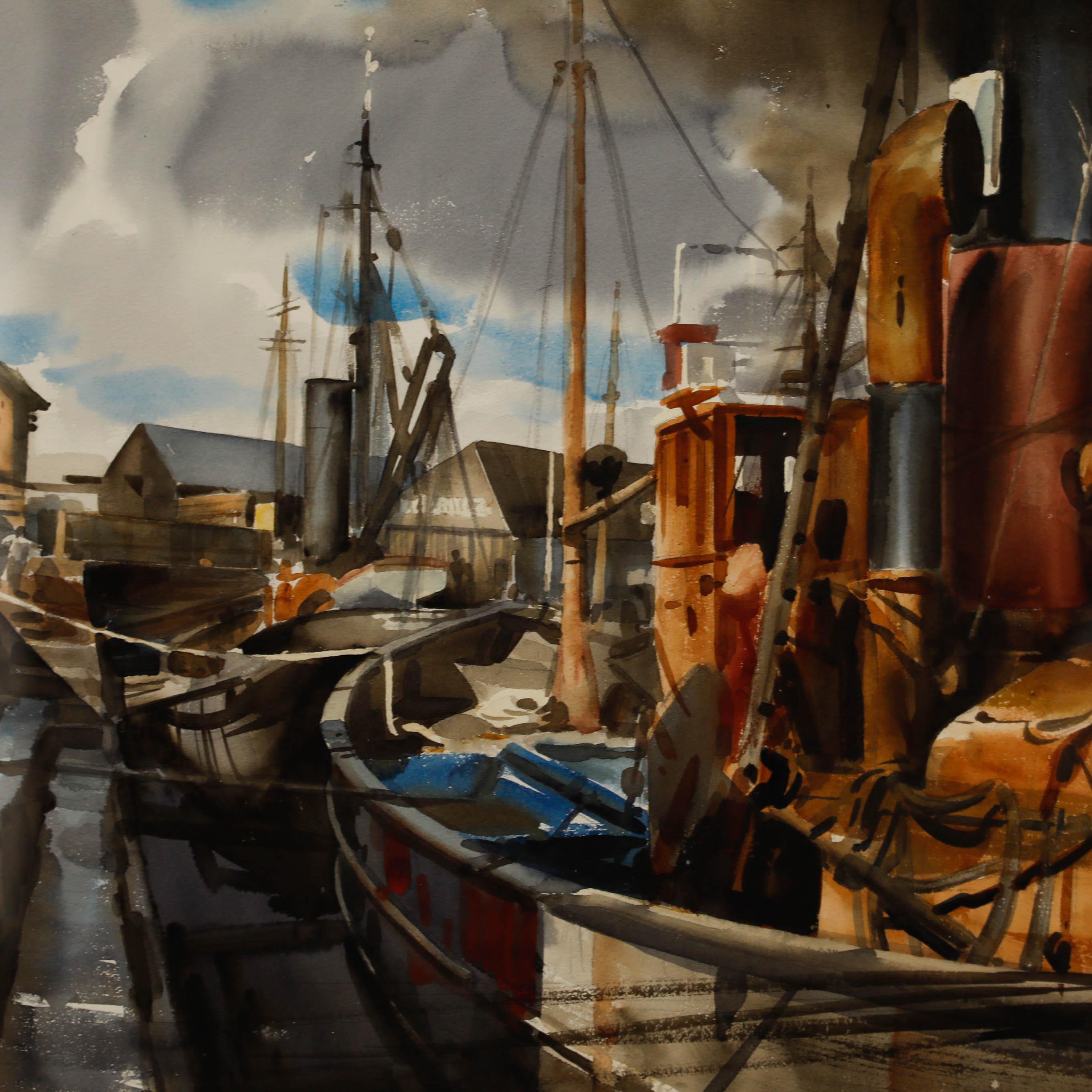 Robert Johnston (1906-1983) - Acquerello incorniciato, Una domenica mattina in vendita 3