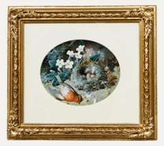 William Cruikshank (1848-1922) - Aquarelle encadrée, Le nid de Robin