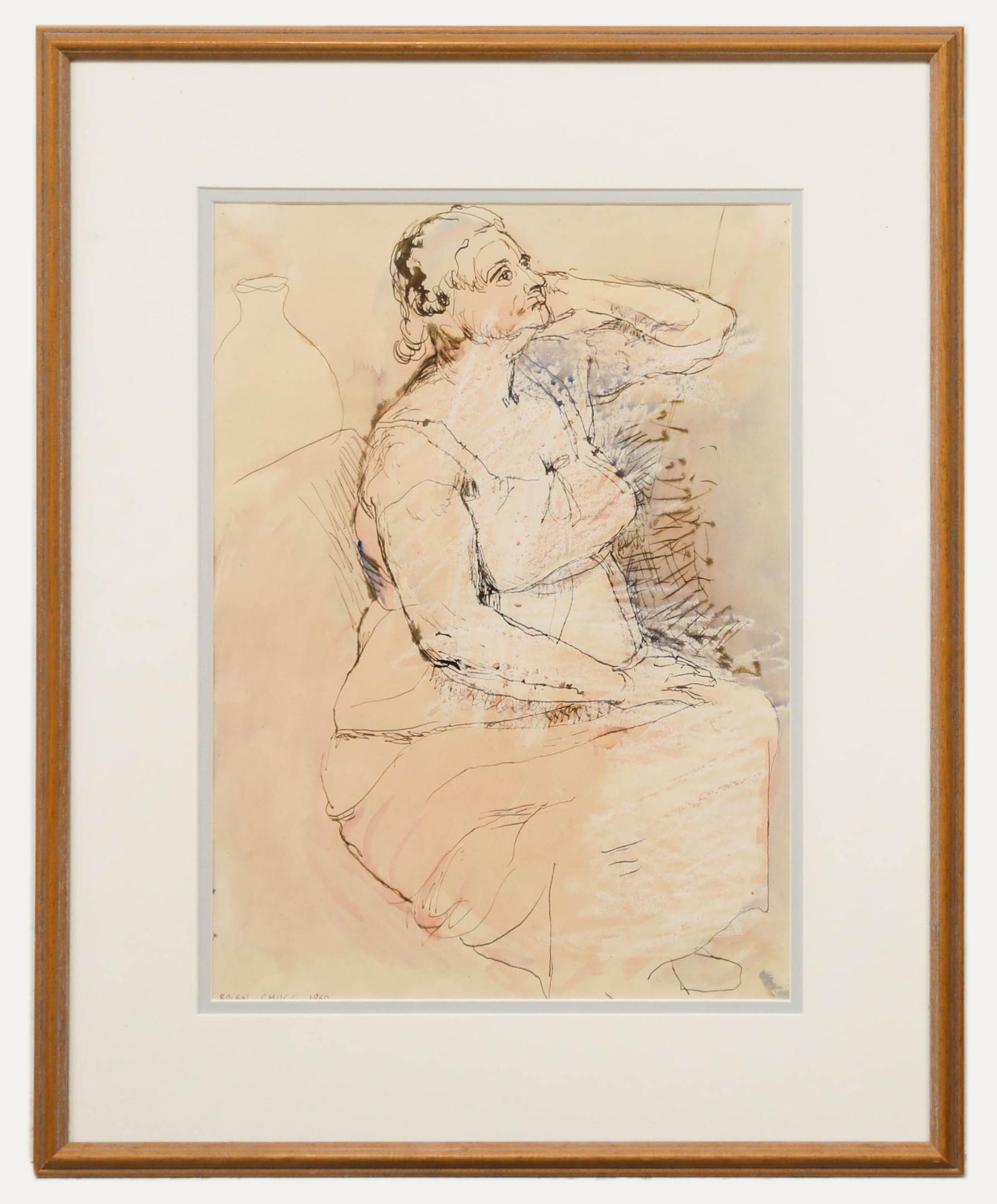 Unknown Portrait - Brian Chugg (1926-2003) - Framed Mid 20th Century Pen and Ink Drawing, My Mother