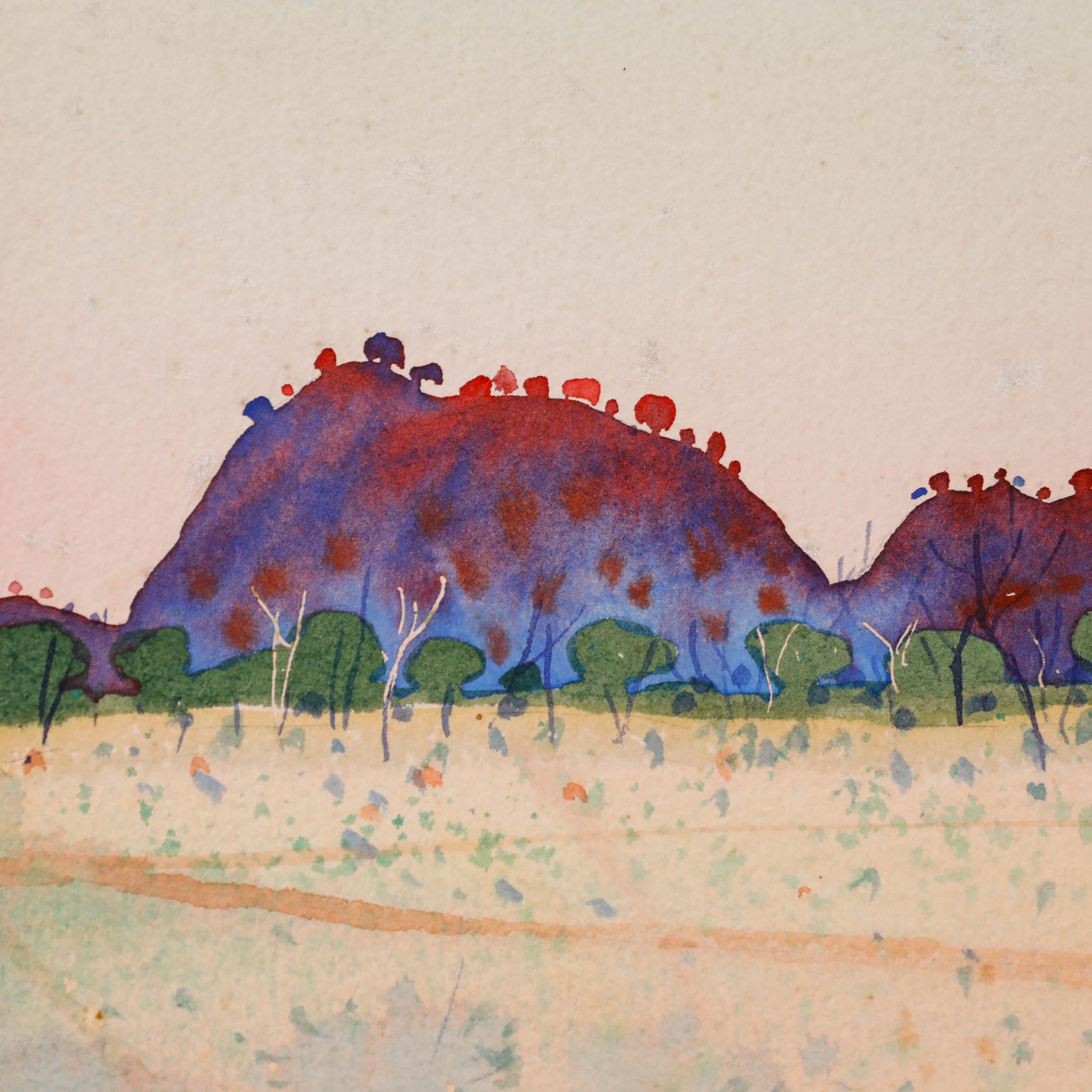 A charming watercolour scene depicting a rural landscape in a vibrant palette. Signed and dated to the lower right. On paper.