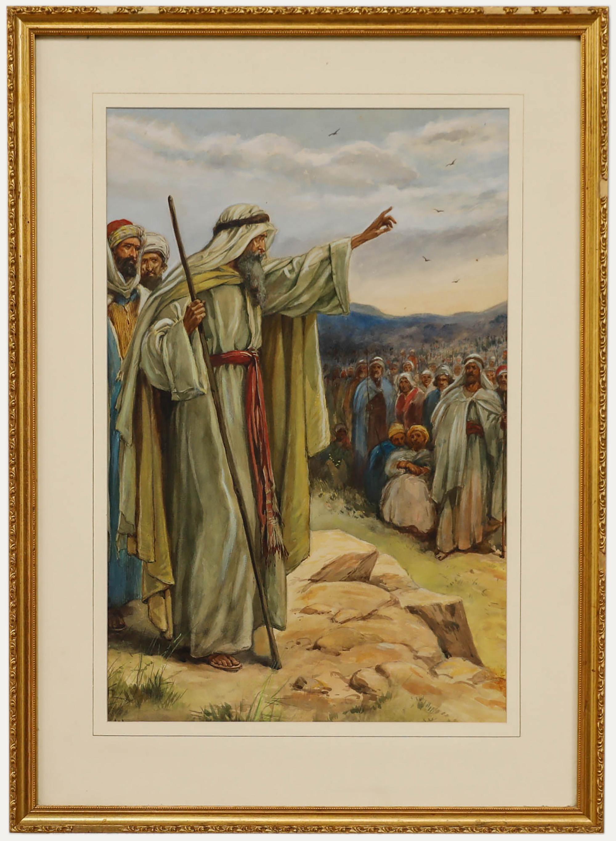 Early 20th Century Watercolour - Moses and the People