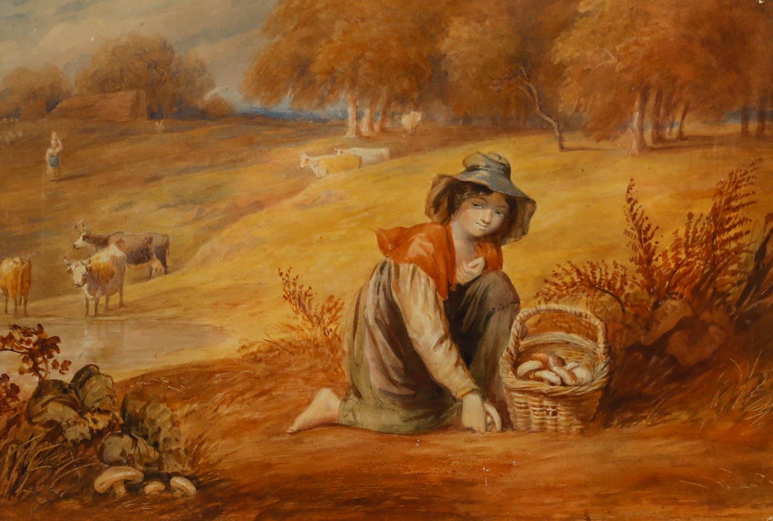 Acuarela enmarcada de mediados del siglo XIX - El joven buscón - Art de Unknown