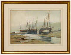 Charles L. Saunders (1855-1915) - Framed Watercolour, Fishing Boats at Low Tide