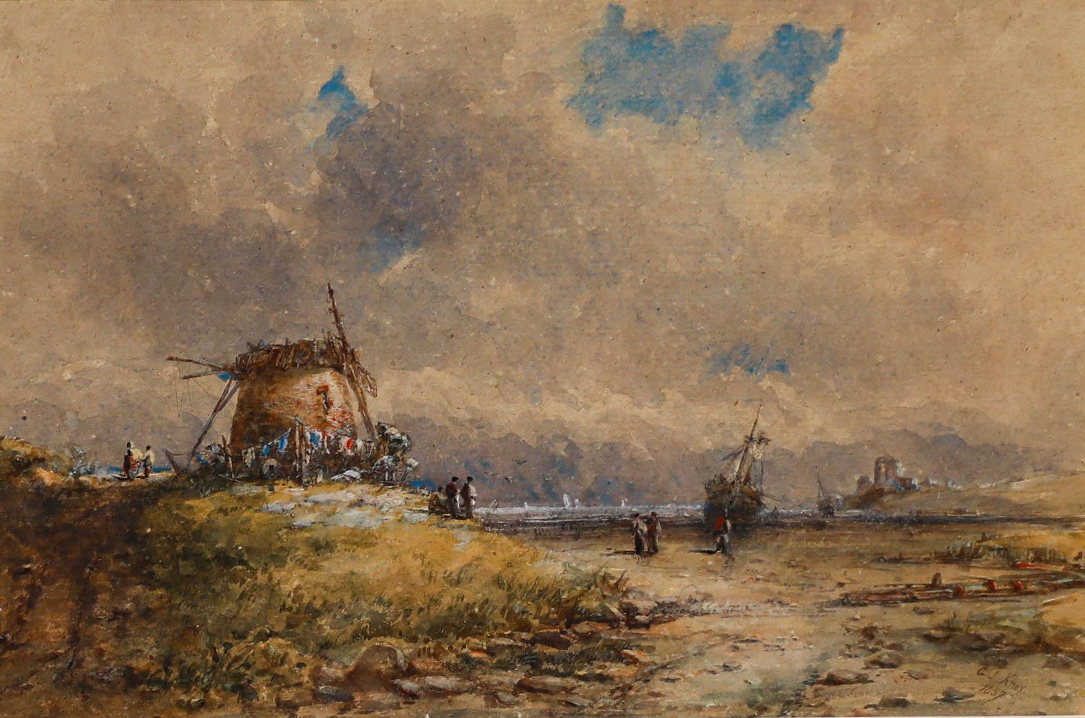 George James Knox (1810-1897)  - 1857 Watercolour, By the Windmill - Art by Unknown