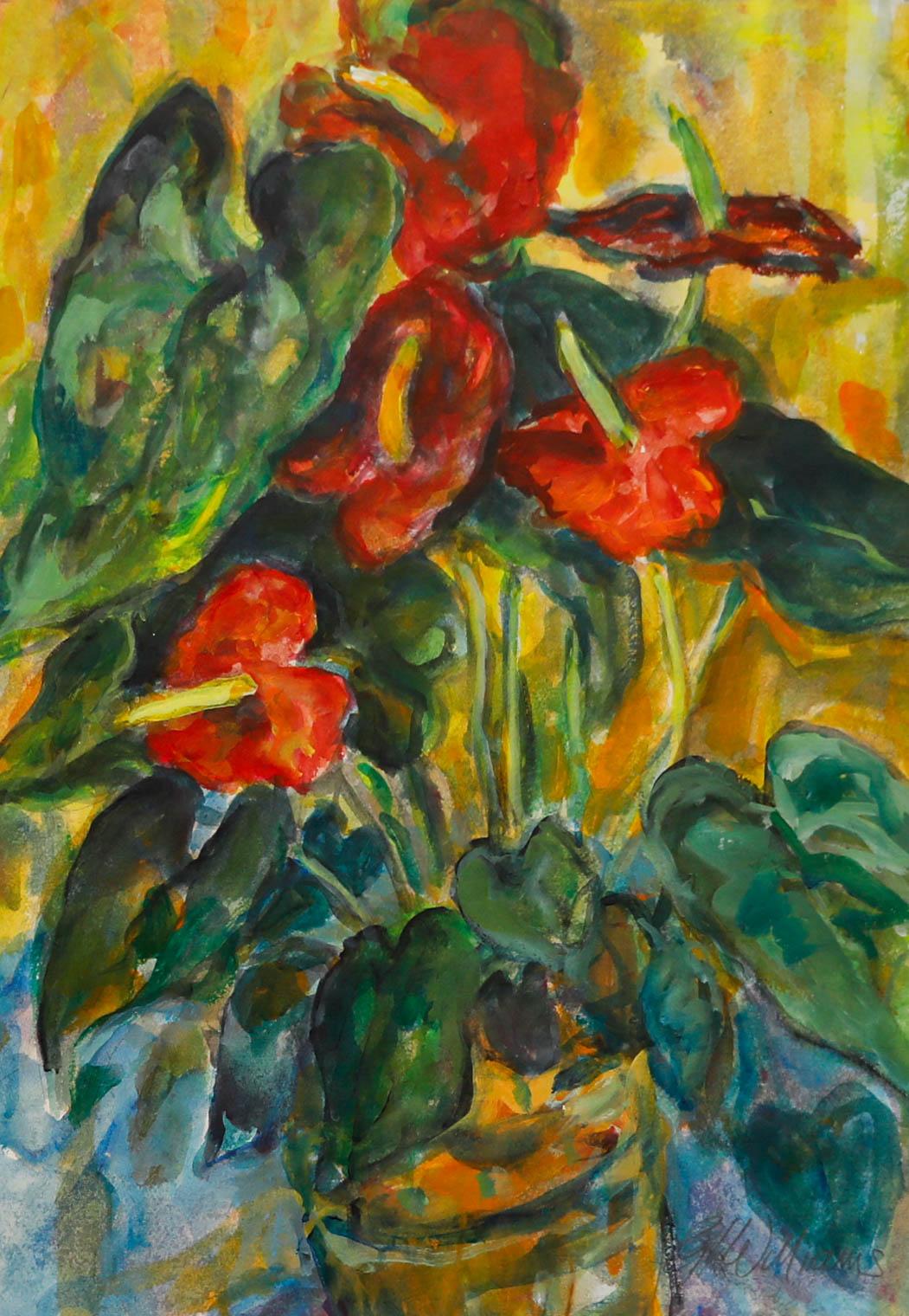 Glo Williams (b.1940) - 20th Century Watercolour, Anthurium Lily - Art by Unknown