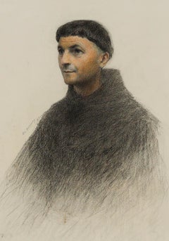 Eugène Burnand (1850-1921) - Pastel enmarcado, Retrato de un fraile