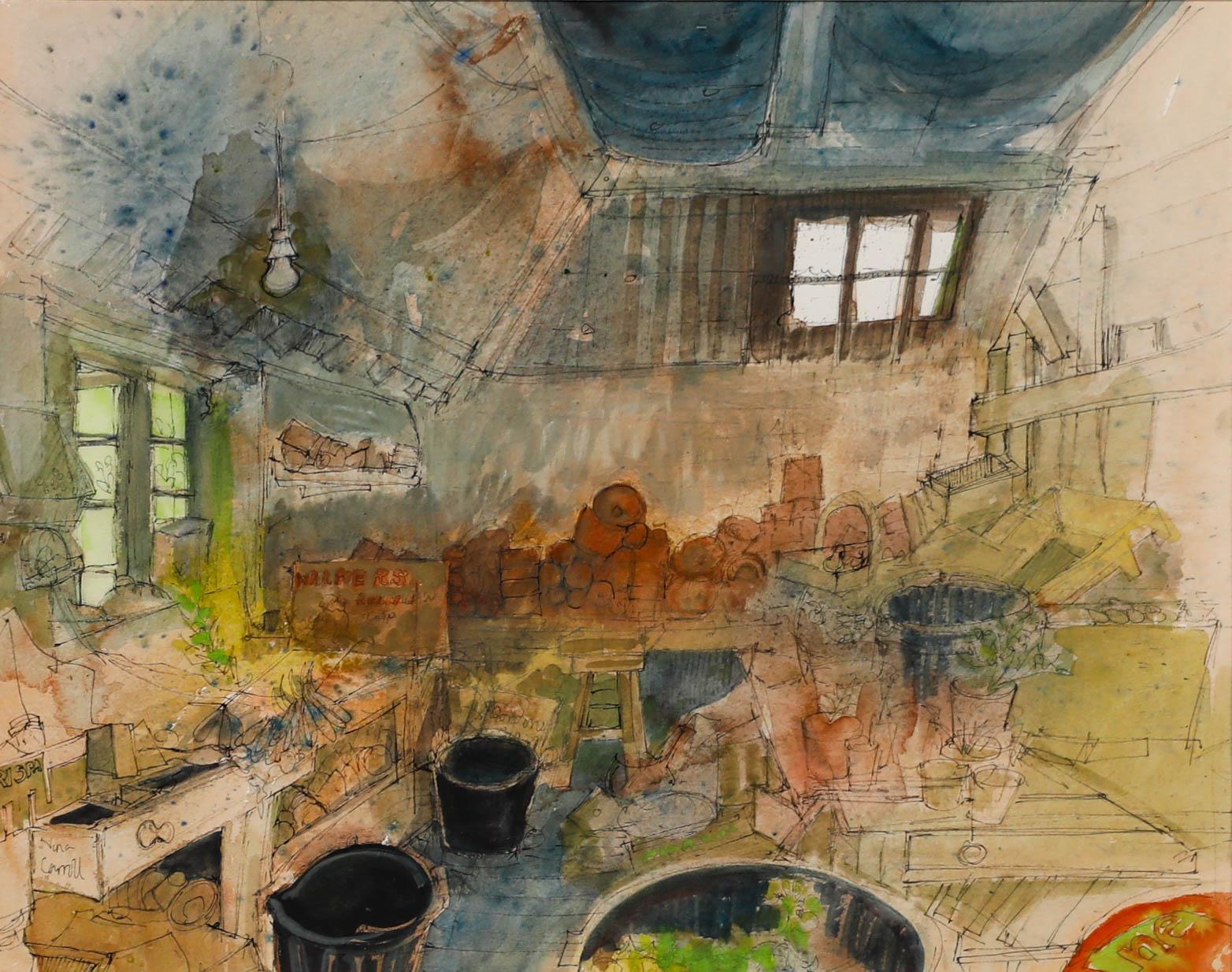 Nina Carroll (1932-1990) - Aquarellfarben, Behälter, Schachteln und Gartentopf – Art von Unknown