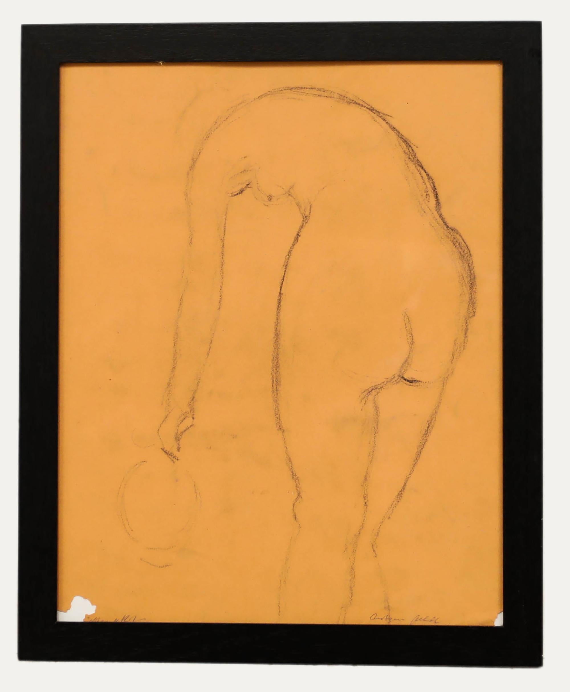 Anton Gold (1914-1970) - Mid 20th Century Charcoal Drawing, Stretching Nude