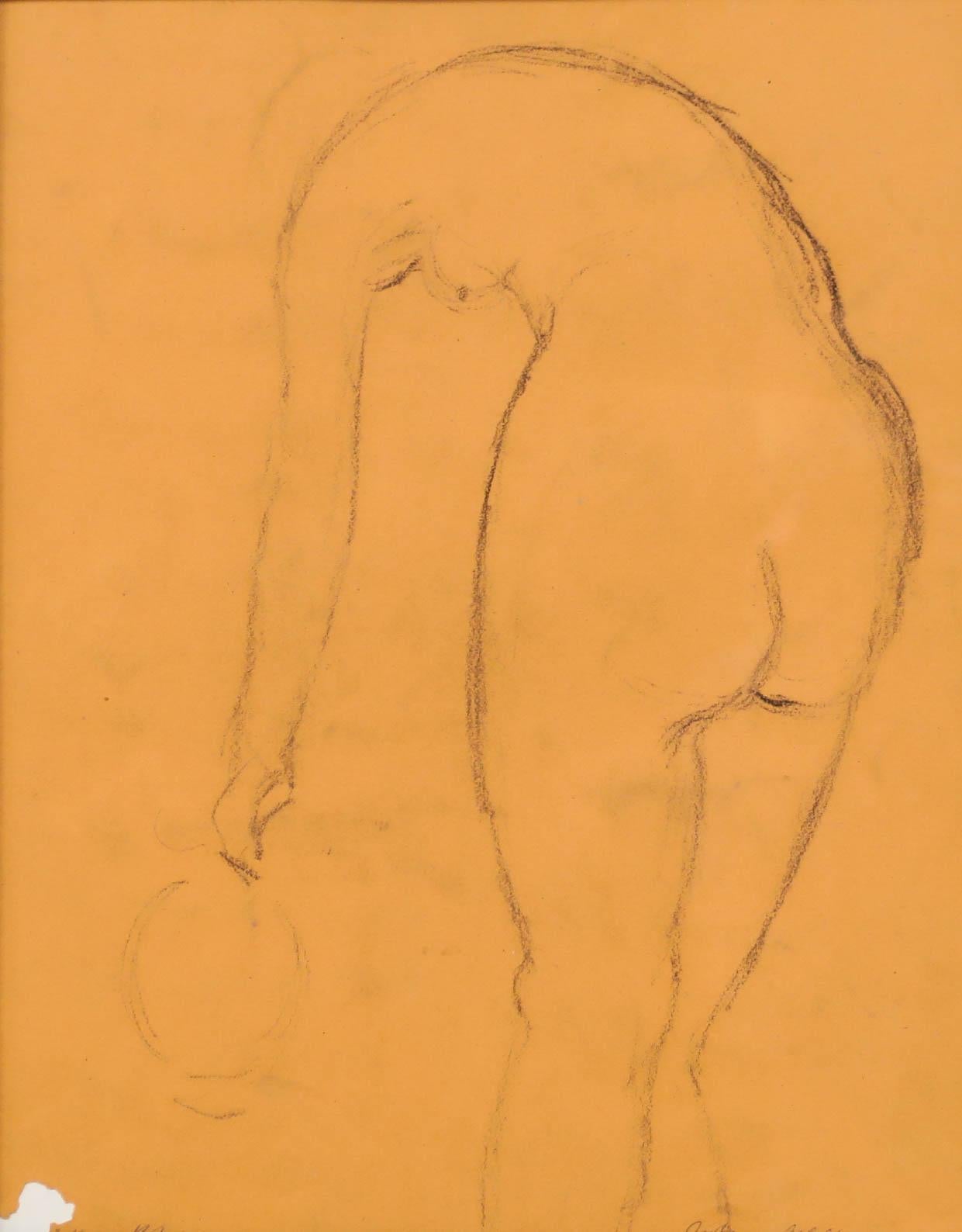 Anton Gold (1914-1970) - Disegno a carboncino della metà del XX secolo, nudo in tensione - Art di Unknown