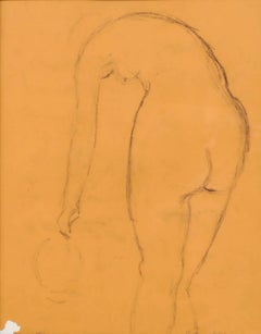 Anton Gold (1914-1970) - Mid 20th Century Charcoal Drawing, Stretching Nude