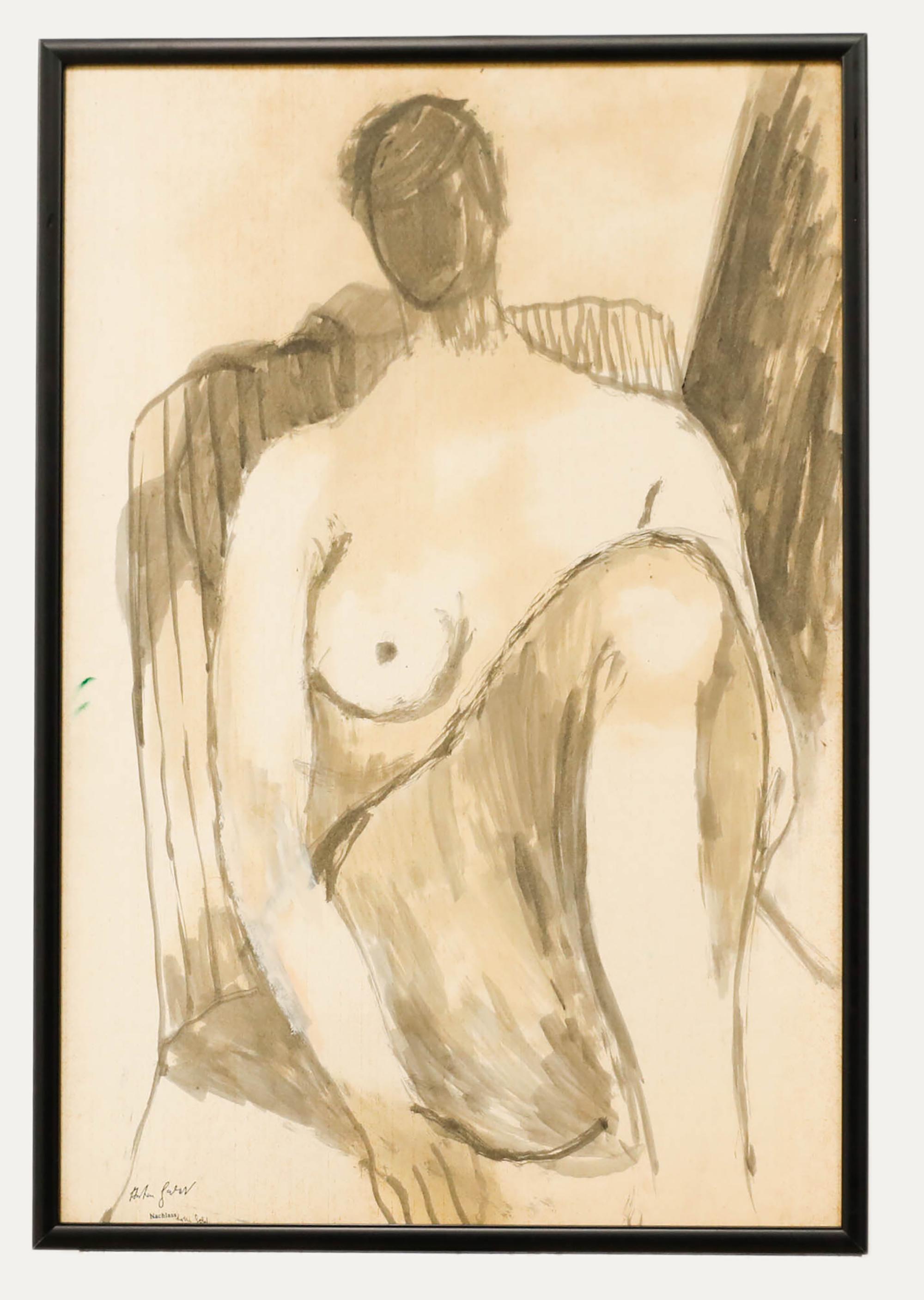 Unknown Nude – Anton Gold (1914-1970) - Gouache des mittleren 20. Jahrhunderts, sitzender Akt I