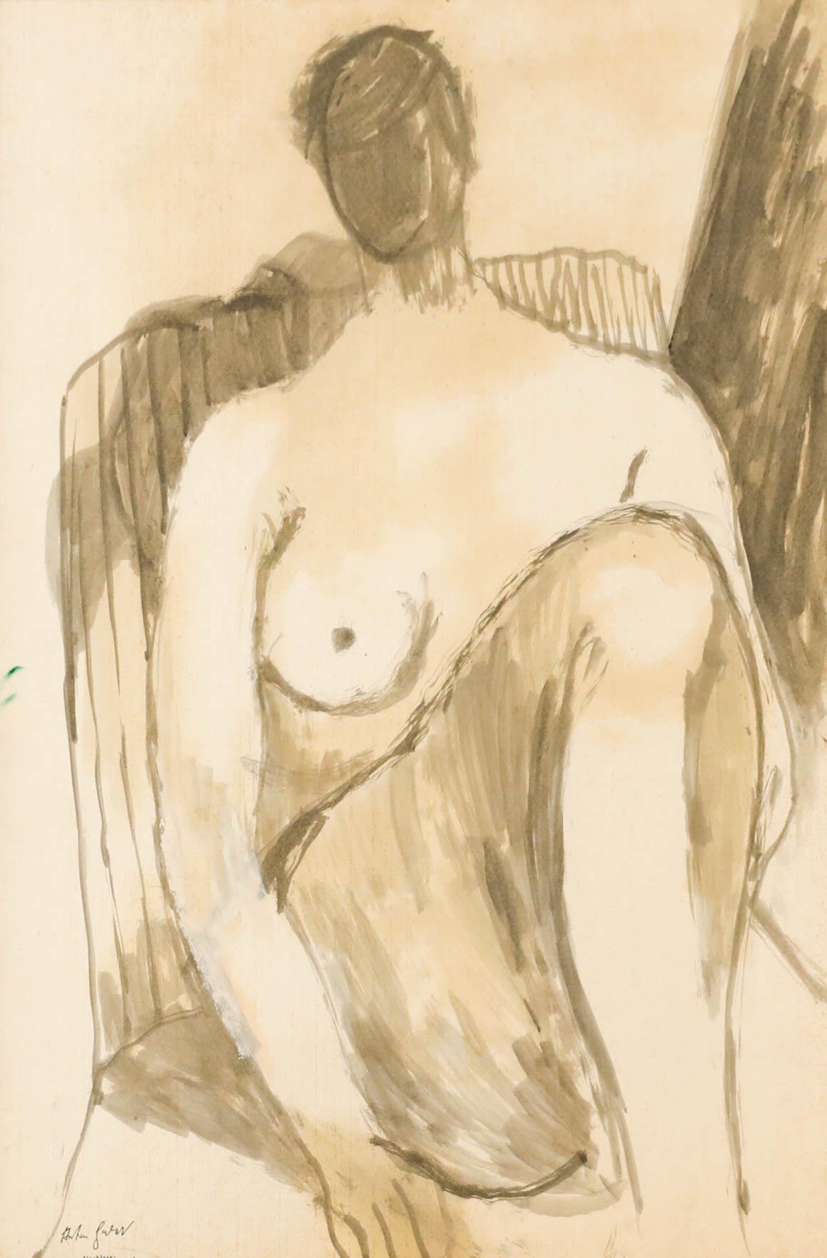 Anton Gold (1914-1970) - Gouache des mittleren 20. Jahrhunderts, sitzender Akt I – Art von Unknown