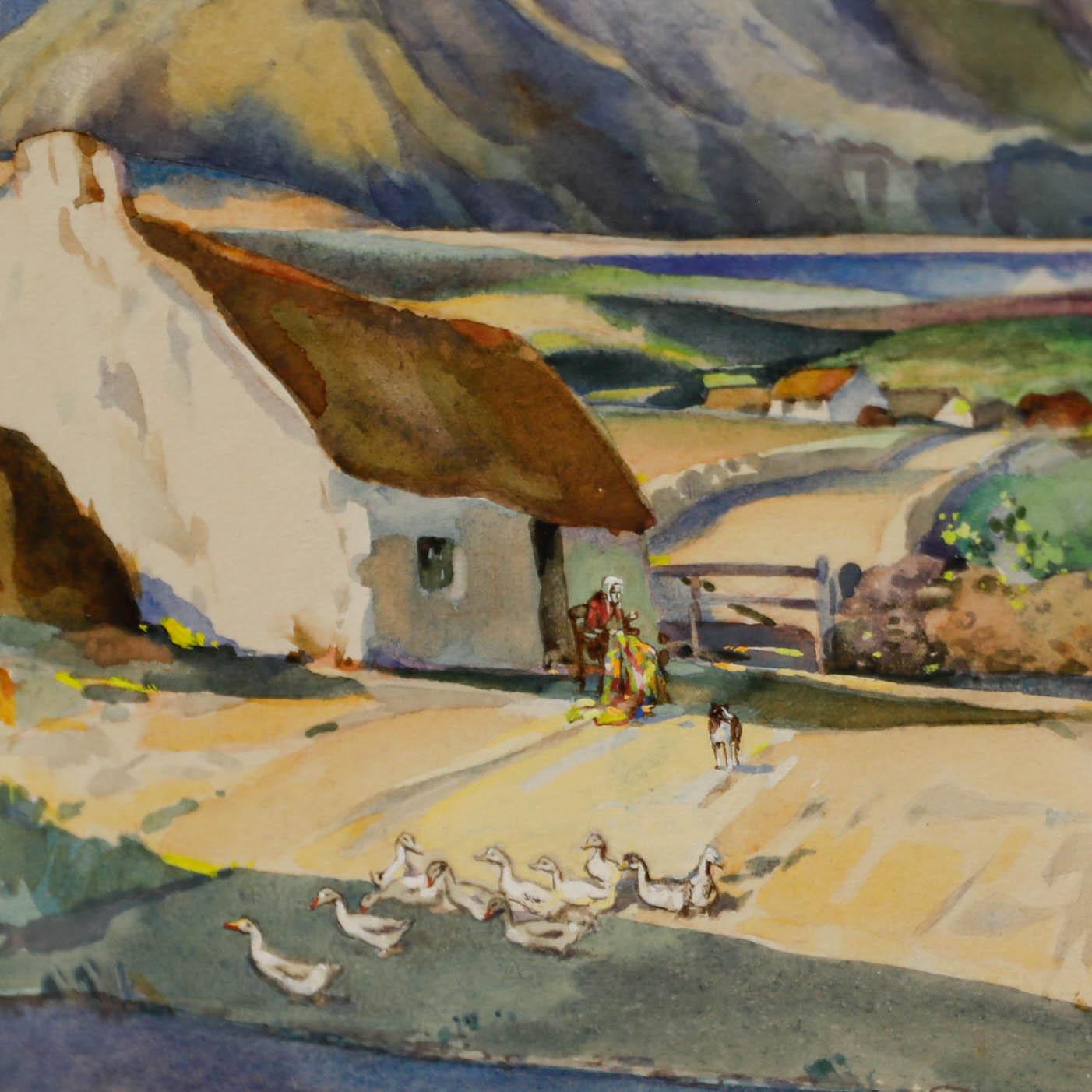 Frederick G. Meekley (1896-1951)- Acquerello, Crofters Cottage nelle Highlands in vendita 1
