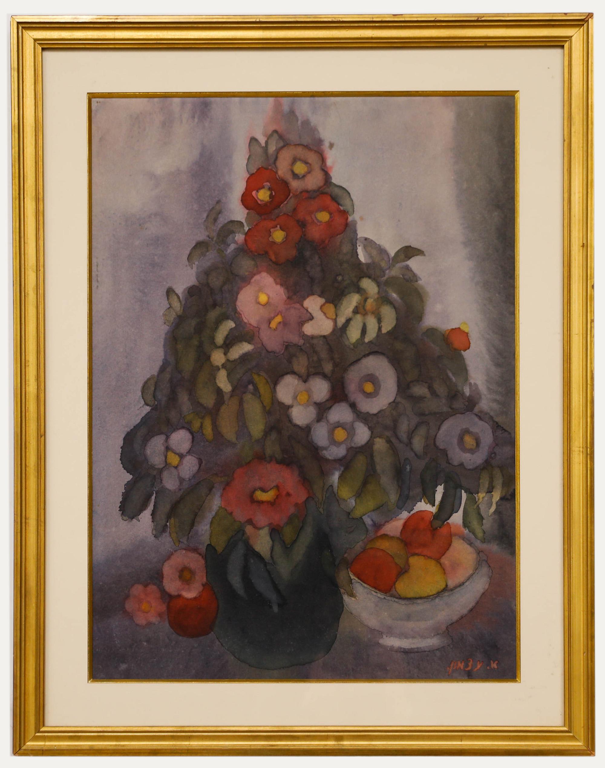 Still-Life de Unknown - Yablonski - Acuarela Siglo XX, Naturaleza muerta de verano