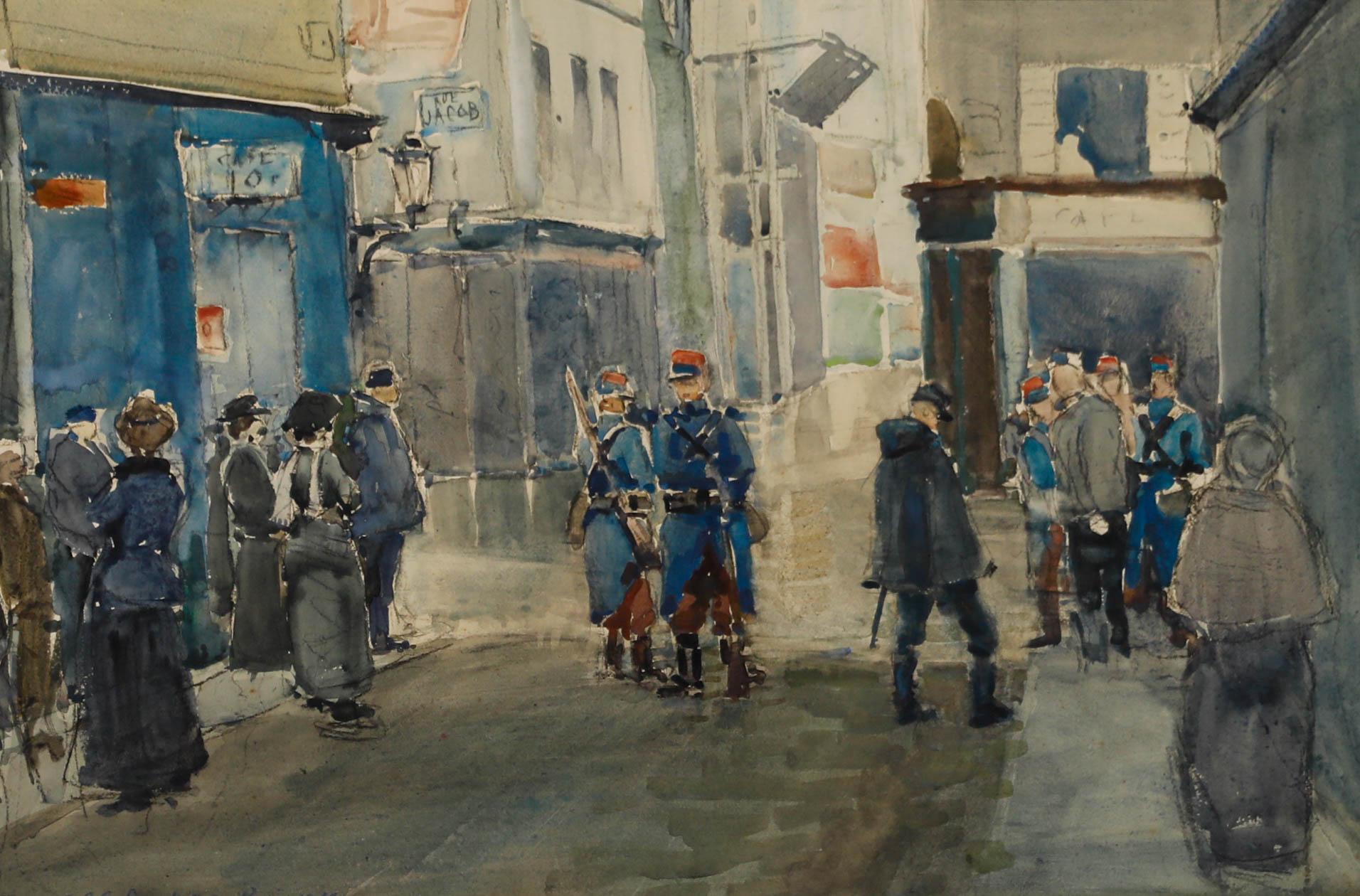 Charles Walter Simpson (1885-1971) - 1910 Watercolour, The Paris Flood For Sale 1