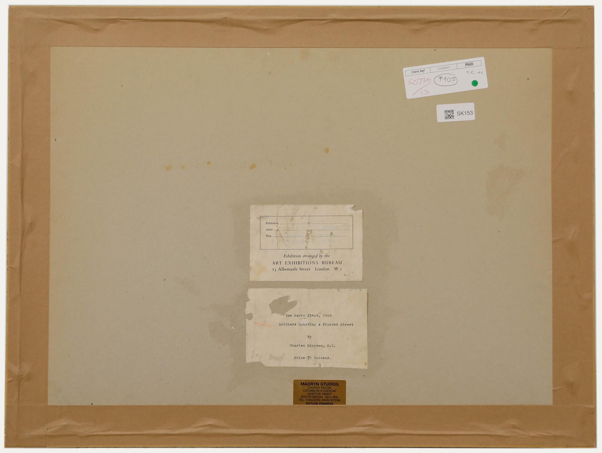 Charles Walter Simpson (1885-1971) - 1910 Watercolour, The Paris Flood For Sale 2