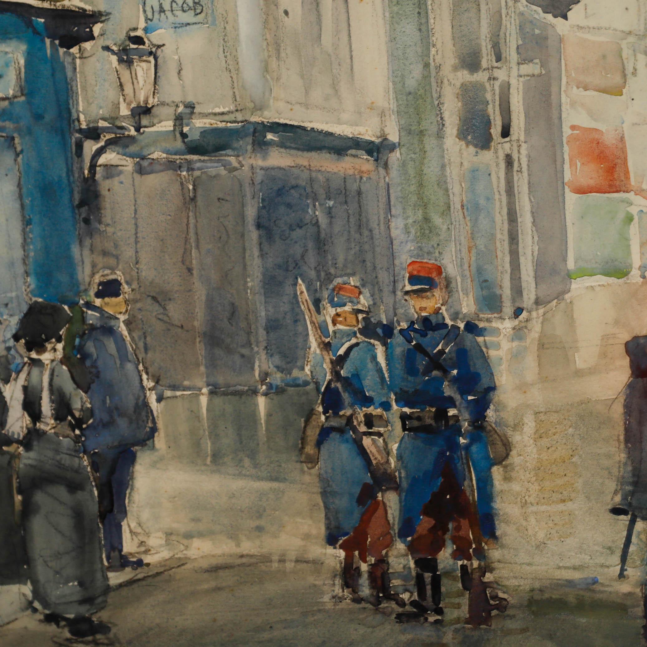 Charles Walter Simpson (1885-1971) - 1910 Watercolour, The Paris Flood For Sale 4